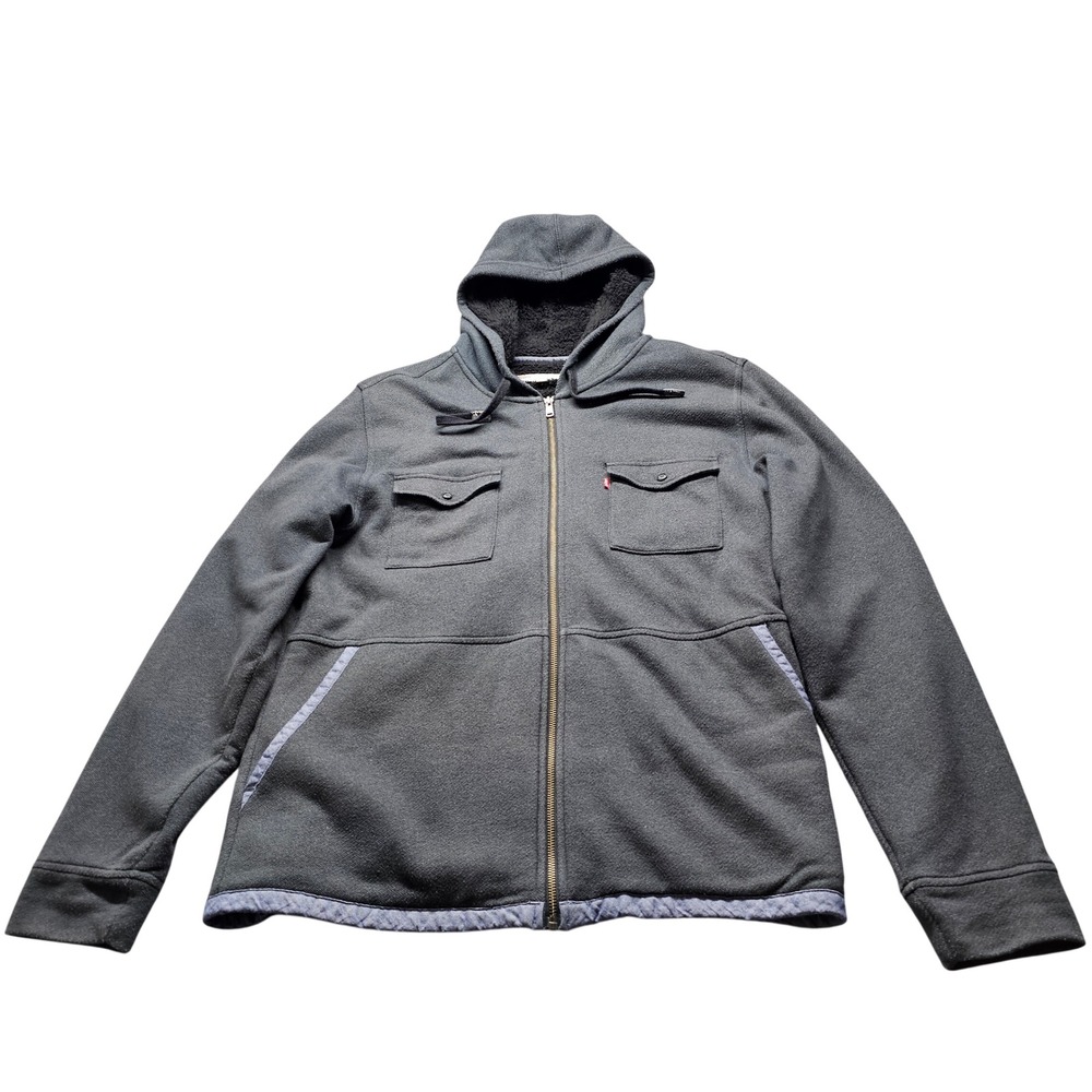 Levis Fleece Full Zip Hoodie Mens L Charcoal Grey Sherpa Lined Jacket Utility